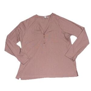Athleta Shirt Women 2X Pink Ribbed Henley Soft Uptempo Comfy active Barbie